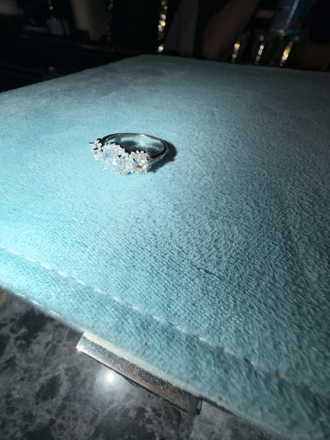 Three Stone Halo Moissanite Ring with GRA Certificate size 9 2