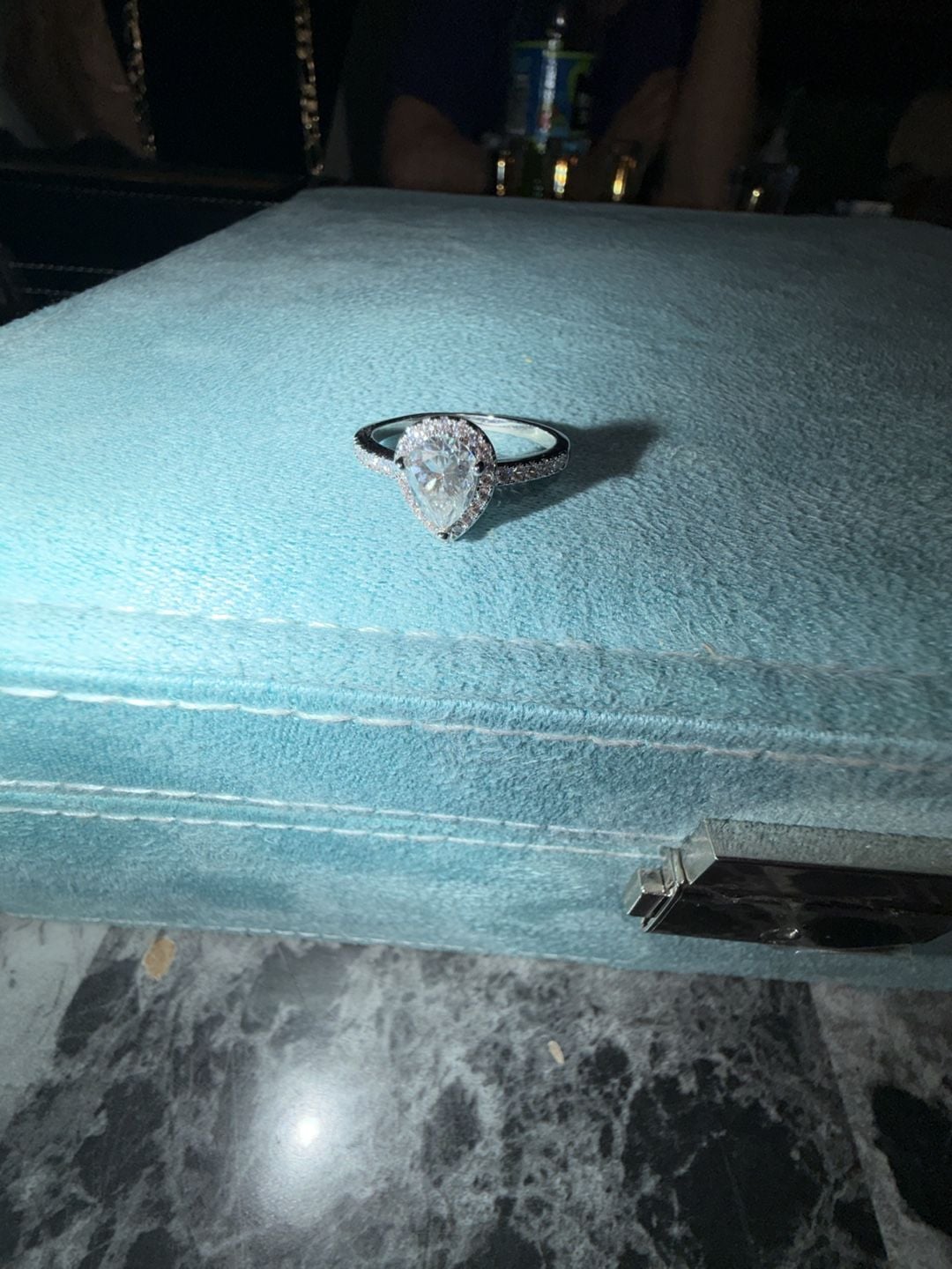 GRA Certified Pear Cut Moissanite Halo Ring with Pave Band size 9 2