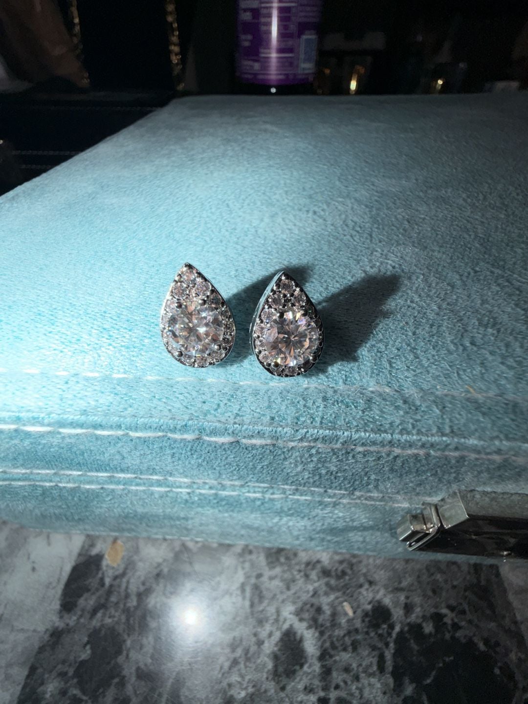 GRA Certified Moissanite Pear Shape Teardrop Halo Stud Earrings 2