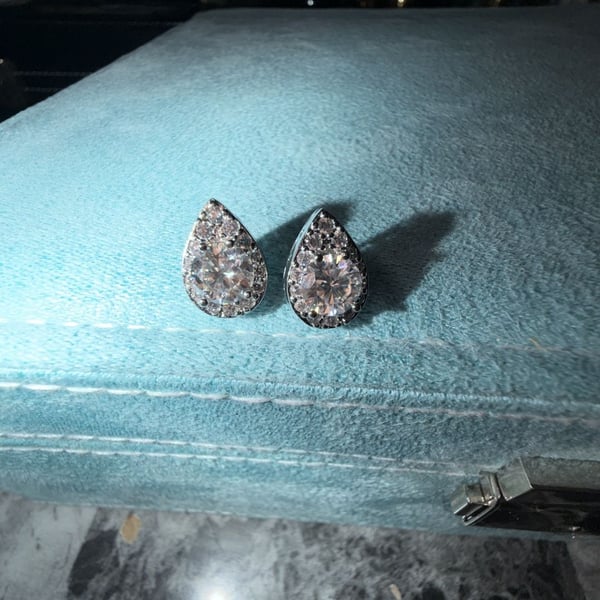 GRA Certified Moissanite Pear Shape Teardrop Halo Stud Earrings