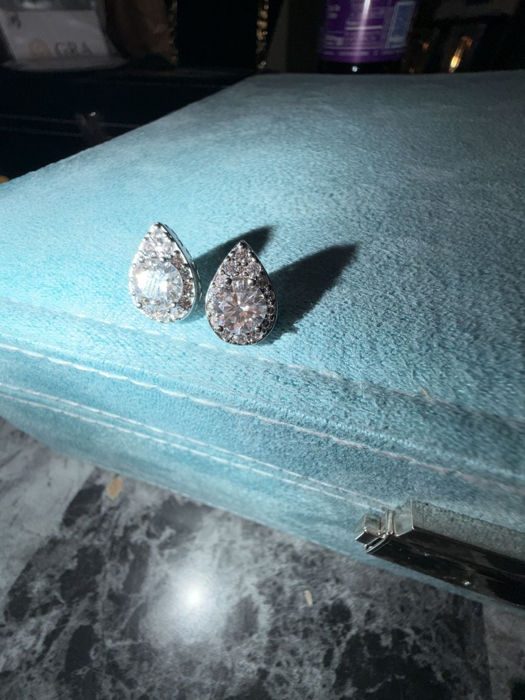 GRA Certified Moissanite Pear Shape Teardrop Halo Stud Earrings 5