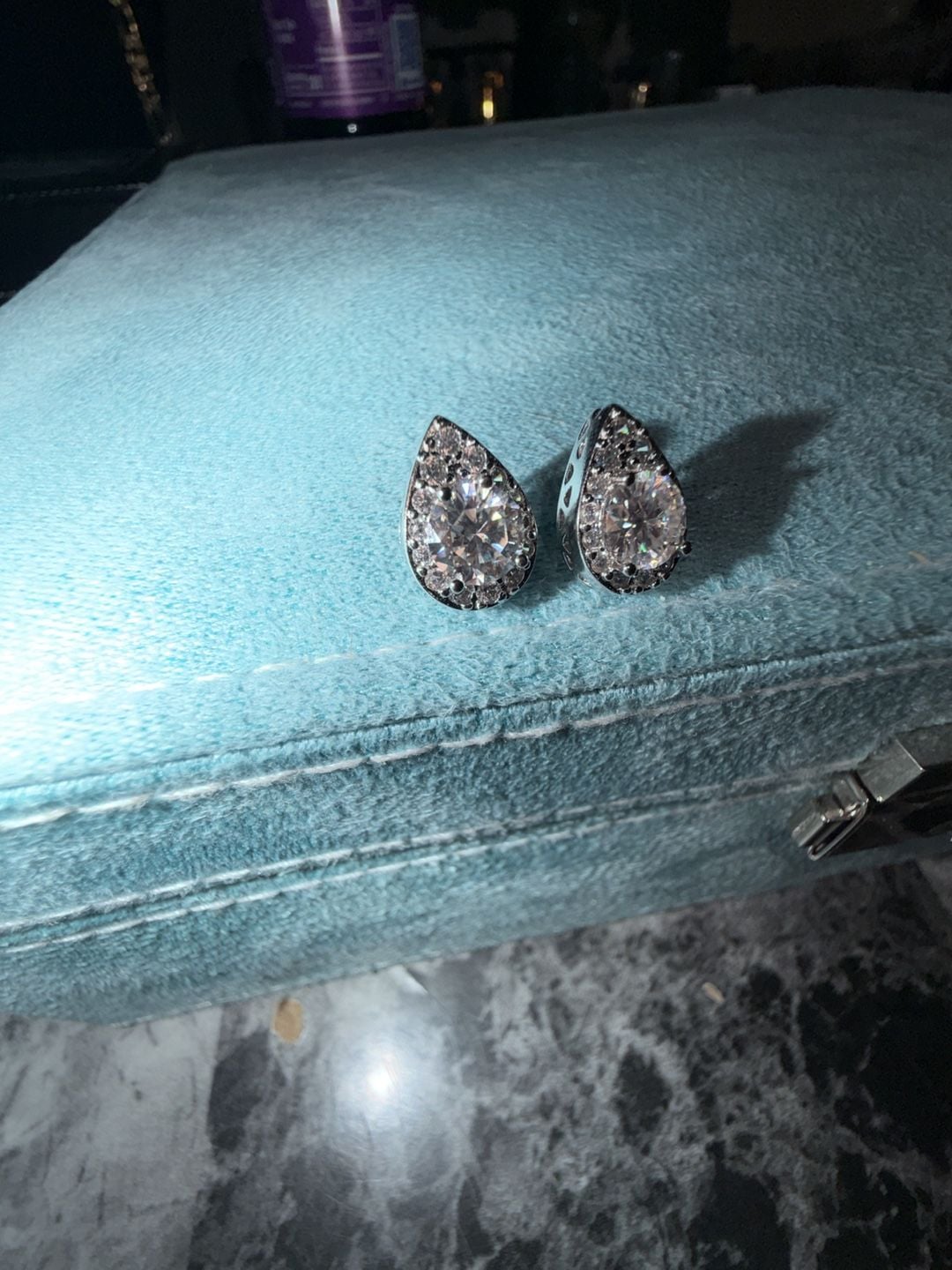 GRA Certified Moissanite Pear Shape Teardrop Halo Stud Earrings 6