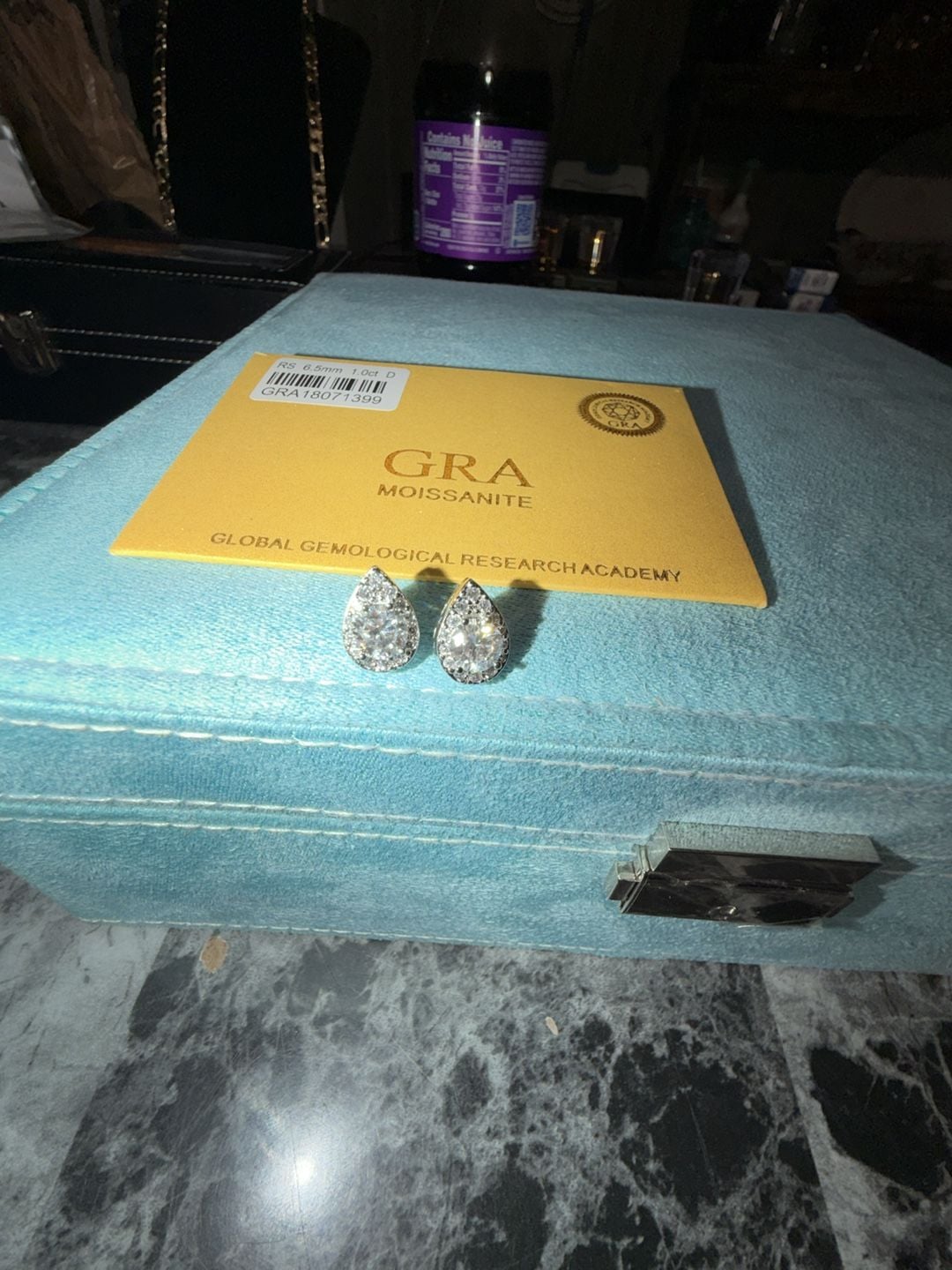 GRA Certified Moissanite Pear Shape Teardrop Halo Stud Earrings 7