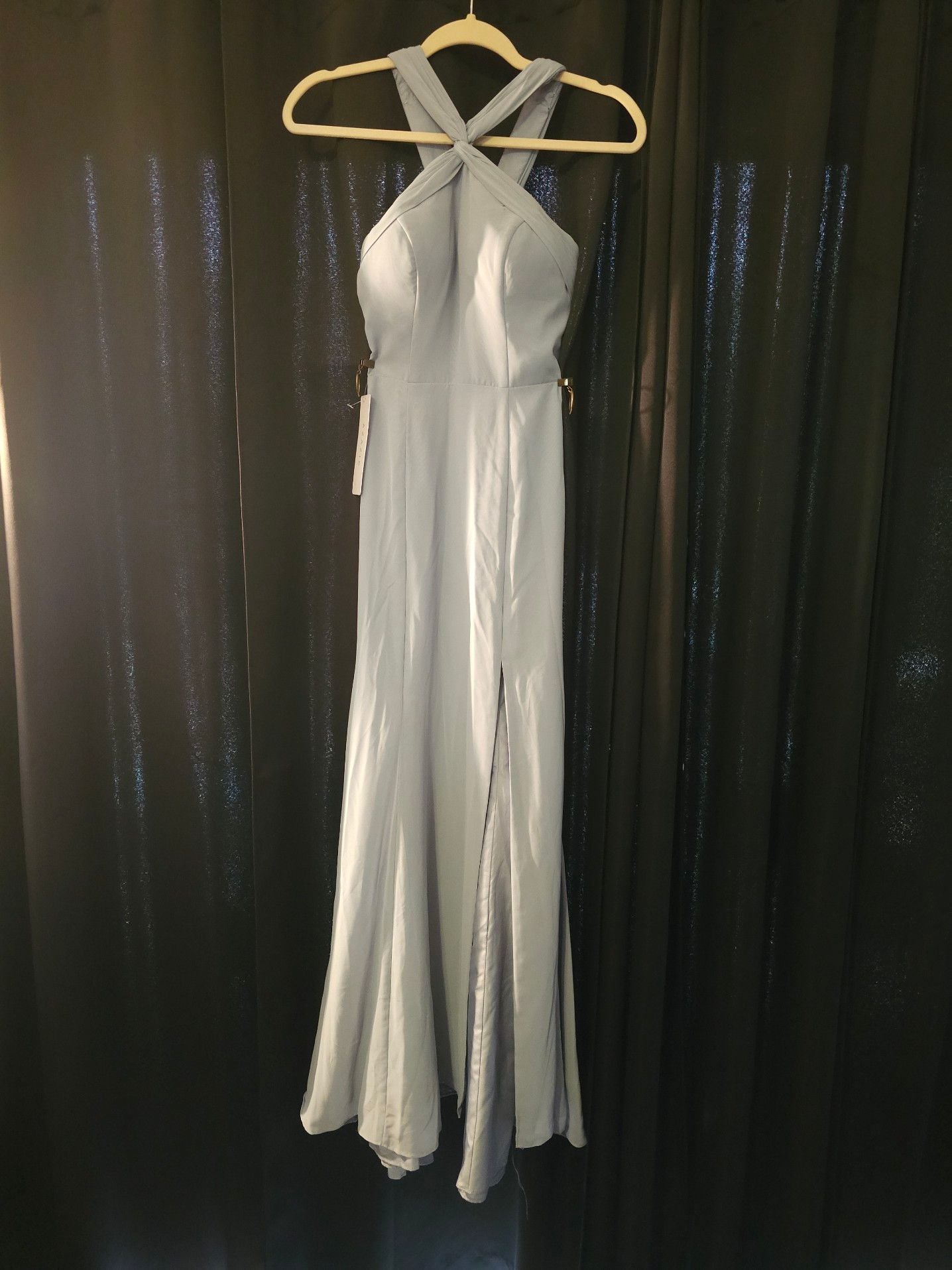 Azazie Rue Dusty Blue Mermaid Pleated Stretch Satin Bridesmaid Dress 2
