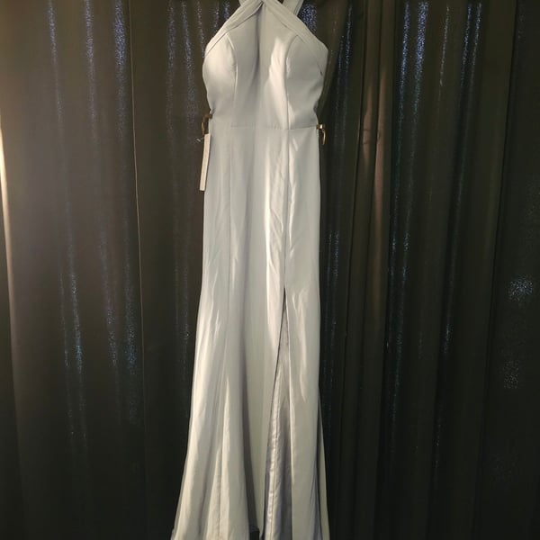 Azazie Rue Dusty Blue Mermaid Pleated Stretch Satin Bridesmaid Dress