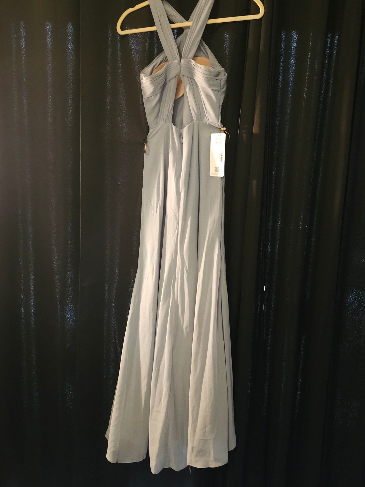 Azazie Rue Dusty Blue Mermaid Pleated Stretch Satin Bridesmaid Dress 7