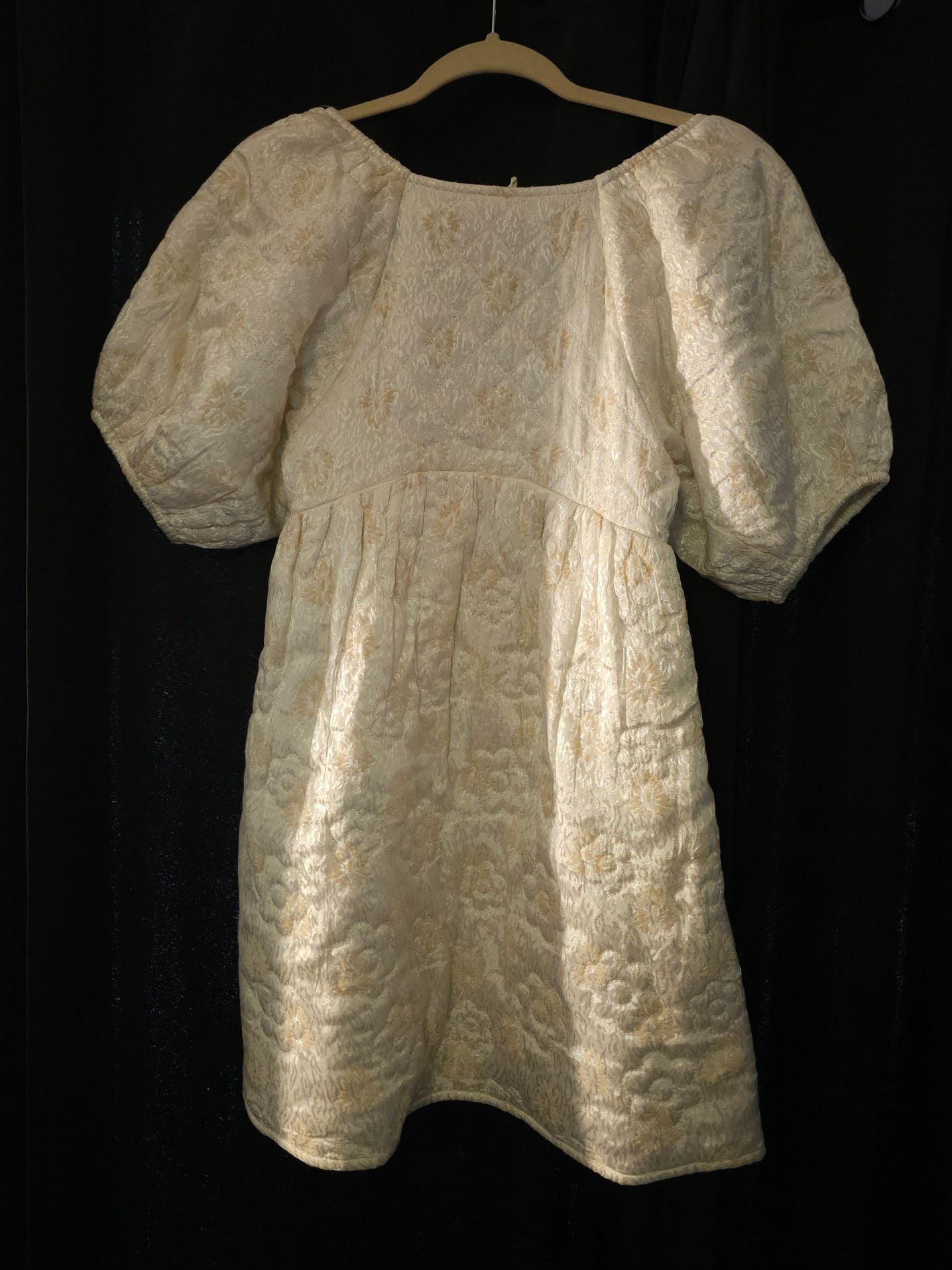Kimchi Blue Cream Floral Jacquard Quilted Puff Sleeve Mini Dress 2