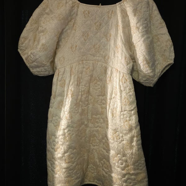 Kimchi Blue Cream Floral Jacquard Quilted Puff Sleeve Mini Dress