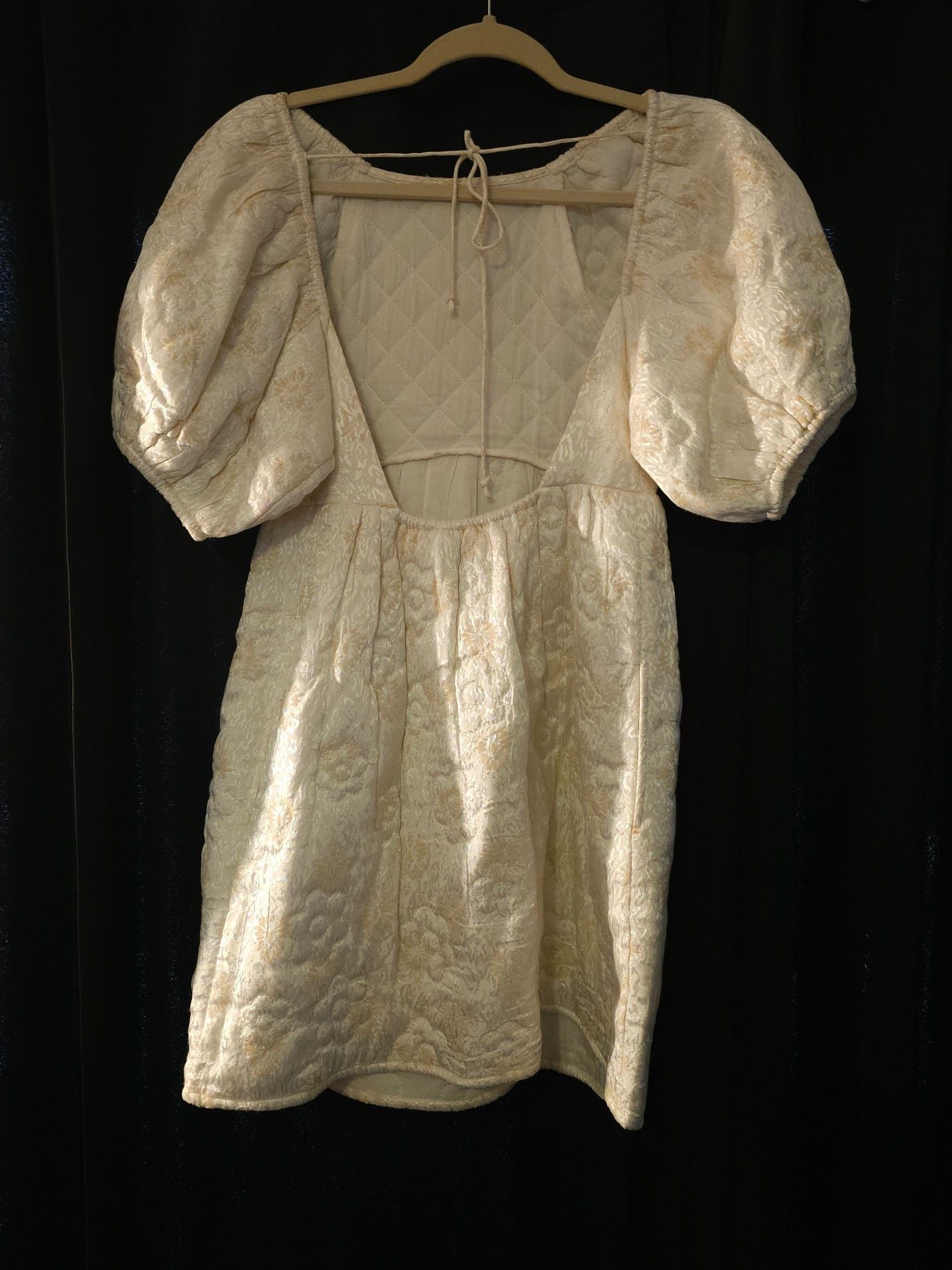 Kimchi Blue Cream Floral Jacquard Quilted Puff Sleeve Mini Dress 4