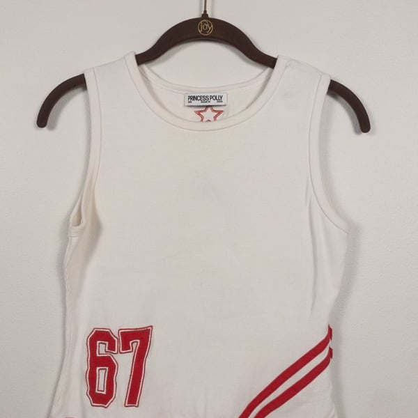 Princess Polly White Sleeveless Varsity Graphic Tank Top Number 67 Size US 6