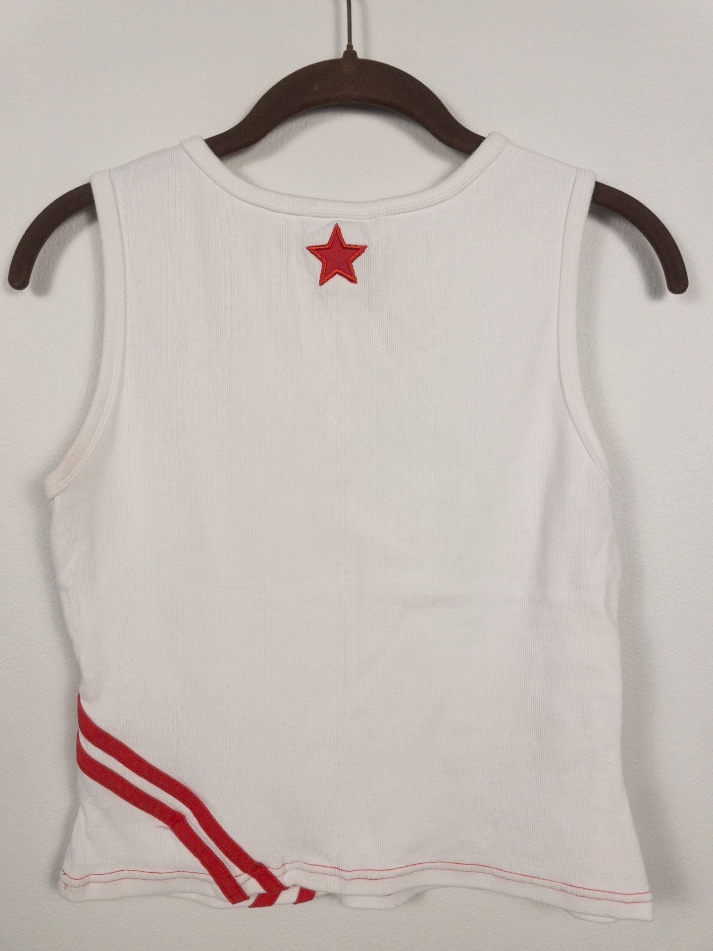 Princess Polly White Sleeveless Varsity Graphic Tank Top Number 67 Size US 6 7