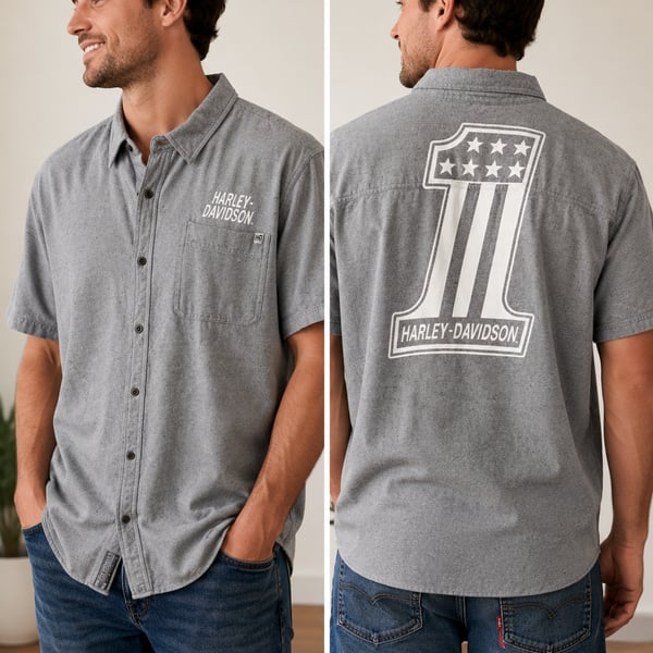 Harley-Davidson Men's #1 Graphic Short Sleeve Woven Casual Shirt - Gray 99006-20VM