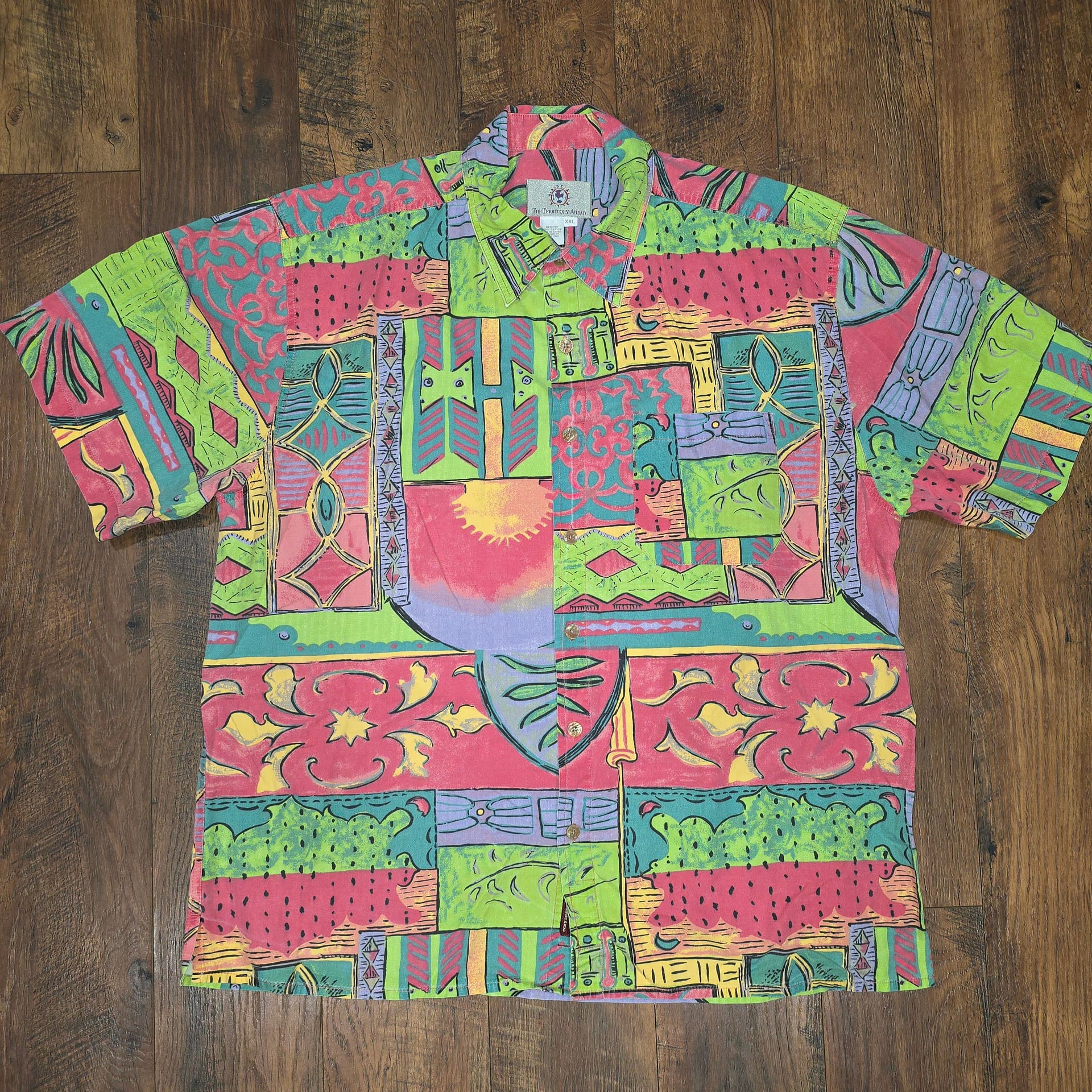 The Territory Ahead Vintage Abstract Geometric Print Short Sleeve Button-Up Shirt 1