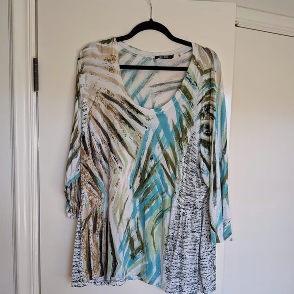 NIC+ZOE Women's Abstract Print 3/4 Sleeve Scoop Neck Tunic Top Size 1X