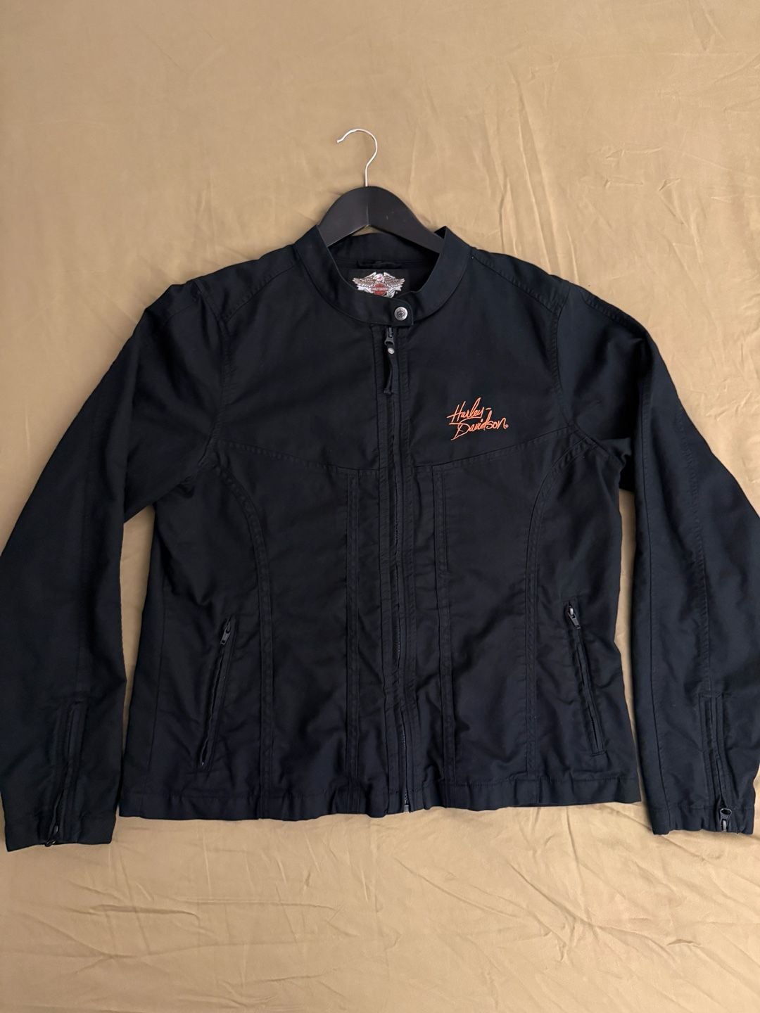 Harley-Davidson Women's Black Cotton Embroidered Light Riding Jacket, Size XL 2