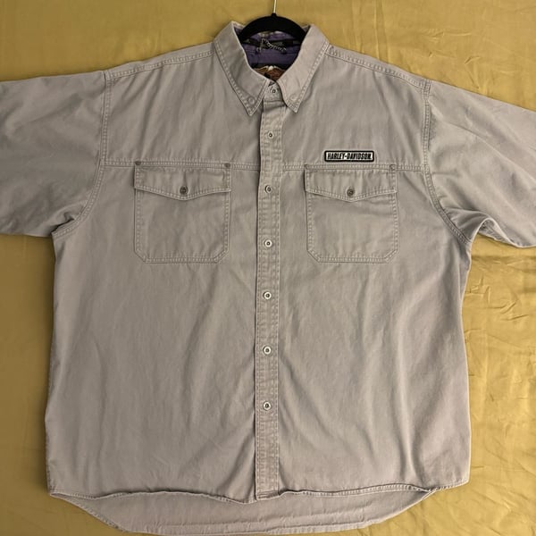 Harley-Davidson Men's Gray Short Sleeve Button Down Utility Shirt XXL