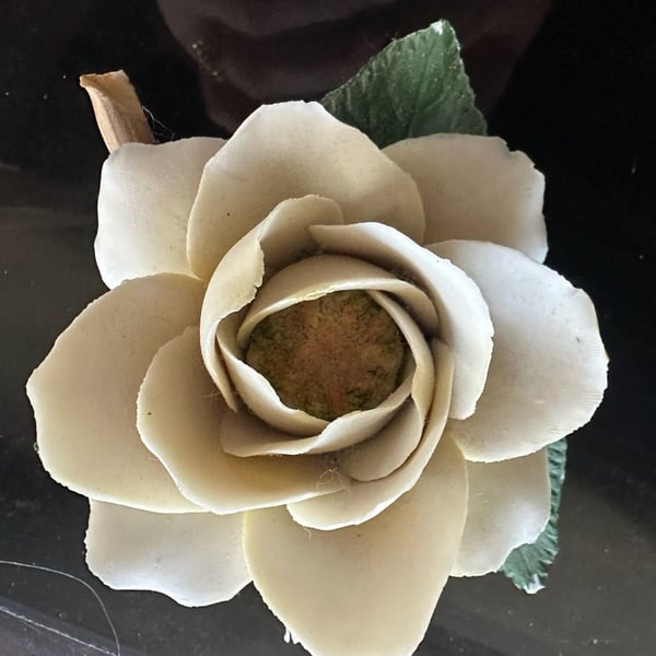 Vintage Italian Capodimonte Porcelain White Rose Figurine