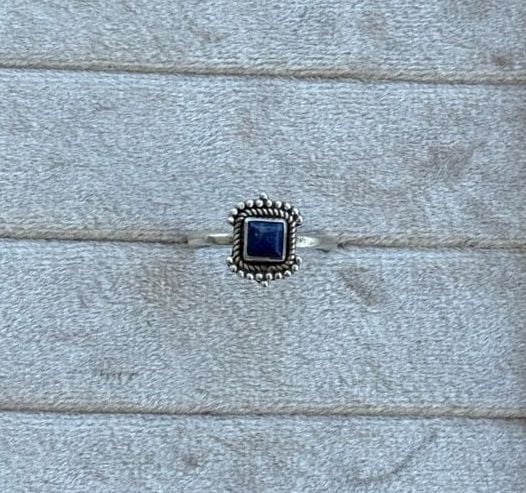 .925 Sterling Silver Square Lapis Lazuli Beaded Artisan Handmade Ring 2