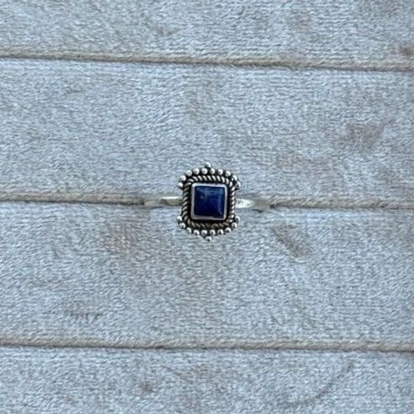 .925 Sterling Silver Square Lapis Lazuli Beaded Artisan Handmade Ring