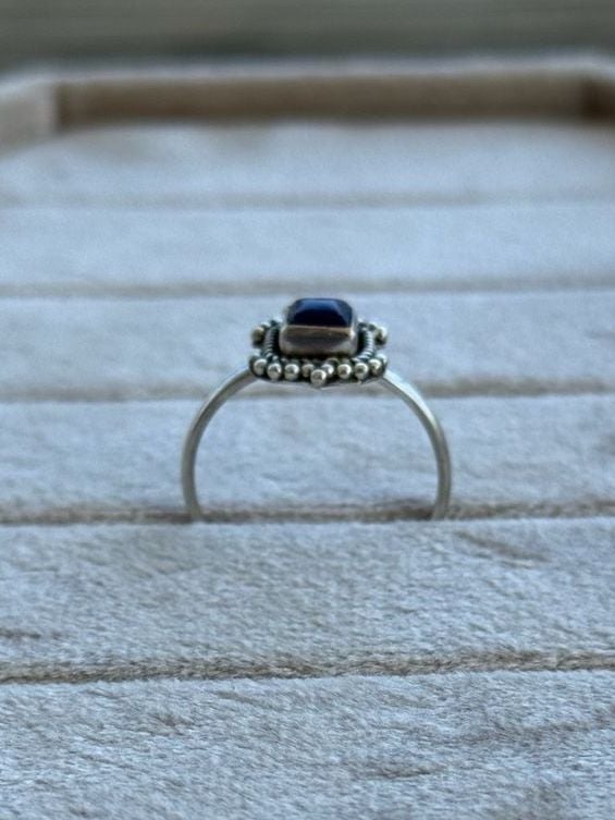 .925 Sterling Silver Square Lapis Lazuli Beaded Artisan Handmade Ring 3