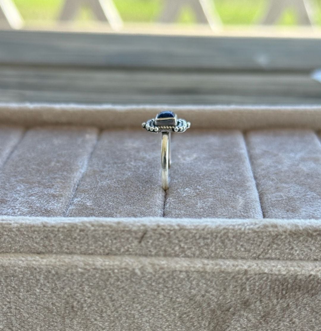 .925 Sterling Silver Square Lapis Lazuli Beaded Artisan Handmade Ring 4