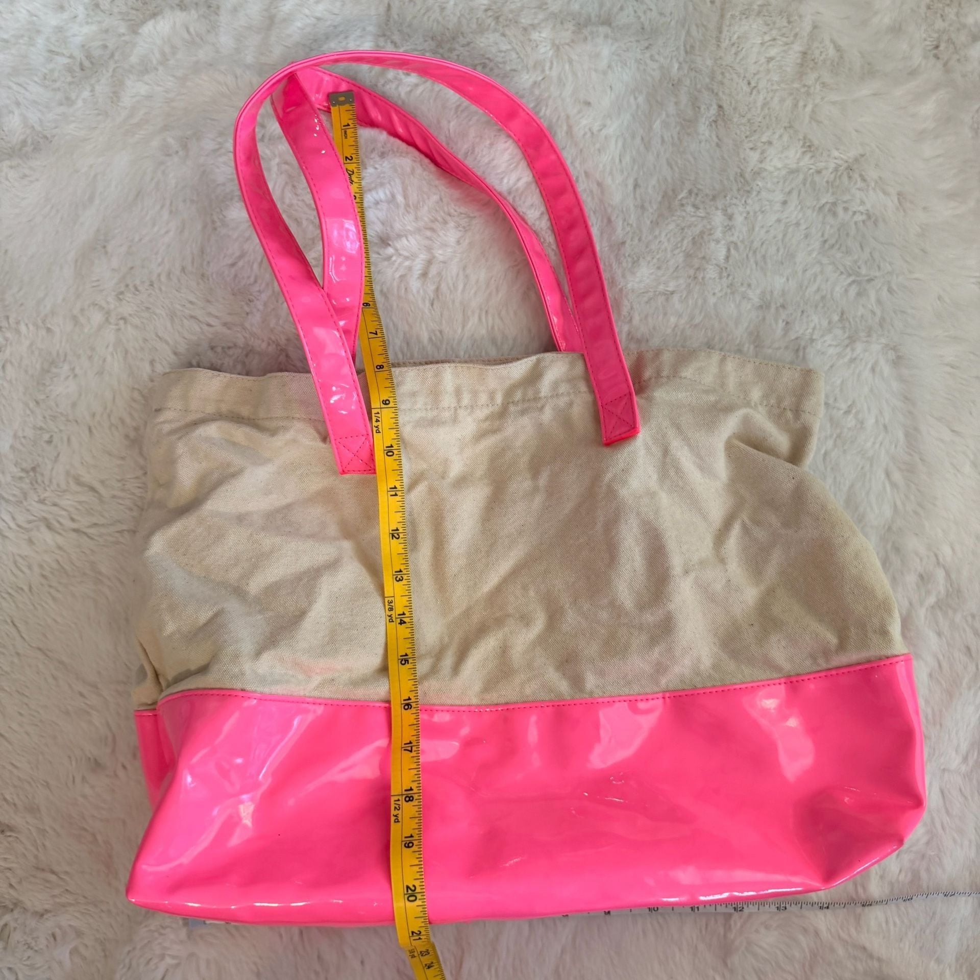 Victoria's Secret Canvas and Patent Hot Pink Beach Tote Bag 5