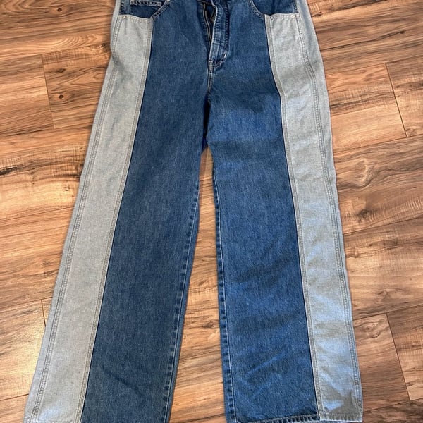 Veronica Beard Taylor Two-Tone High-Rise Wide-Leg Jeans