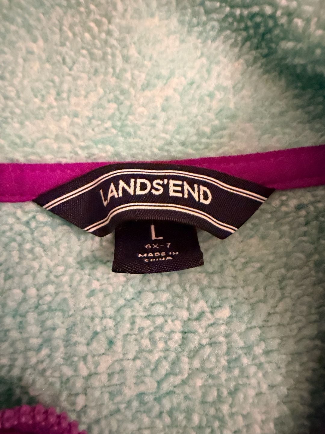 Lands' End Girls Mint Green and Purple 1/4 Zip Fleece Pullover Sweater 3