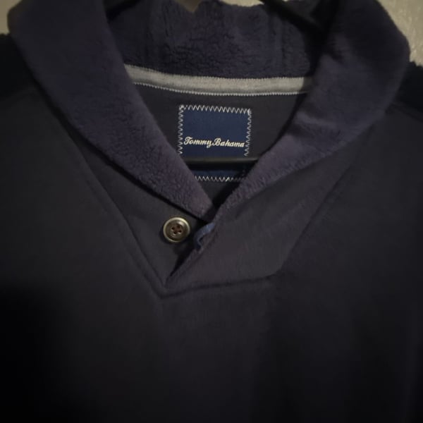 Tommy Bahama Men's Navy Shawl Collar Pullover Sweater with Elbow Patches