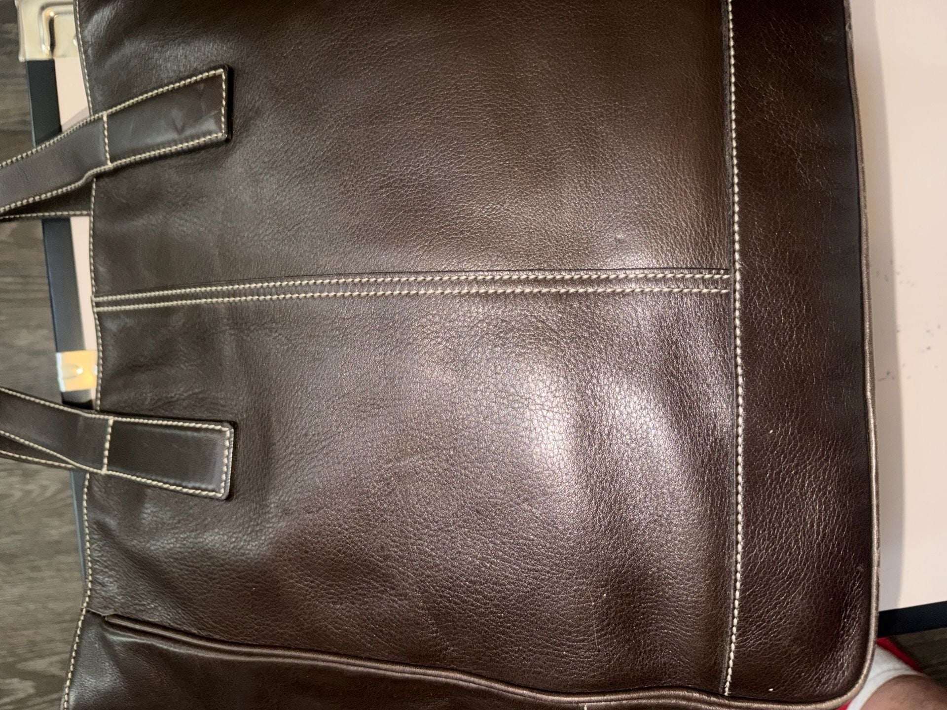 Vintage Coach Hampton Dark Brown Leather Tote Bag with Contrast Stitching #7787 9