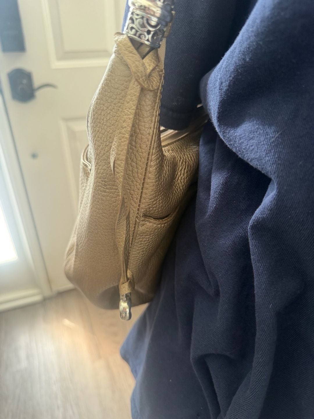 Brighton Barbados Gold Pebbled Leather Hobo Shoulder Bag with Heart Charm and Braided Strap 4