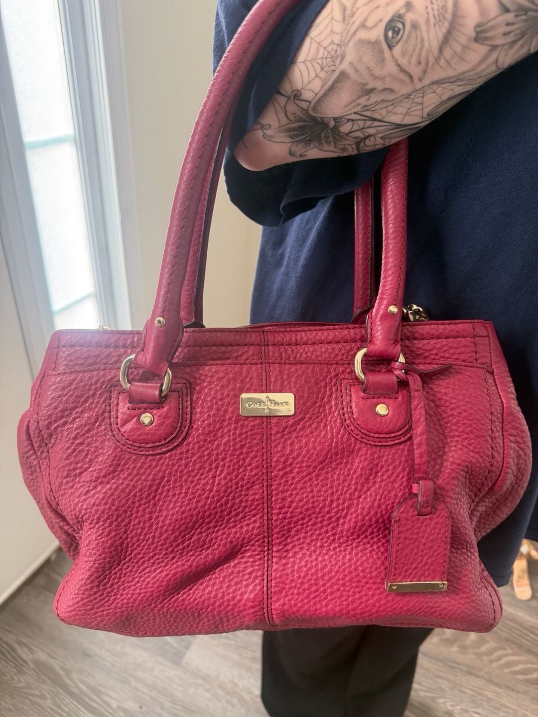 Vintage Cole Haan Village E/W Snap Satchel in Winery Pebbled Leather 2