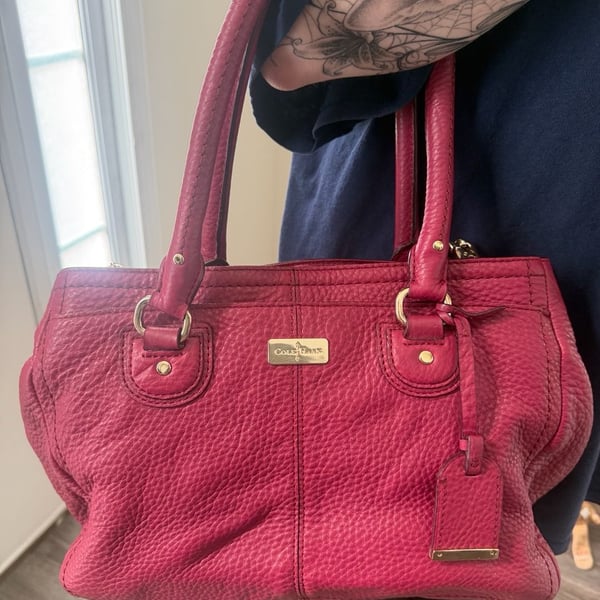Vintage Cole Haan Village E/W Snap Satchel in Winery Pebbled Leather