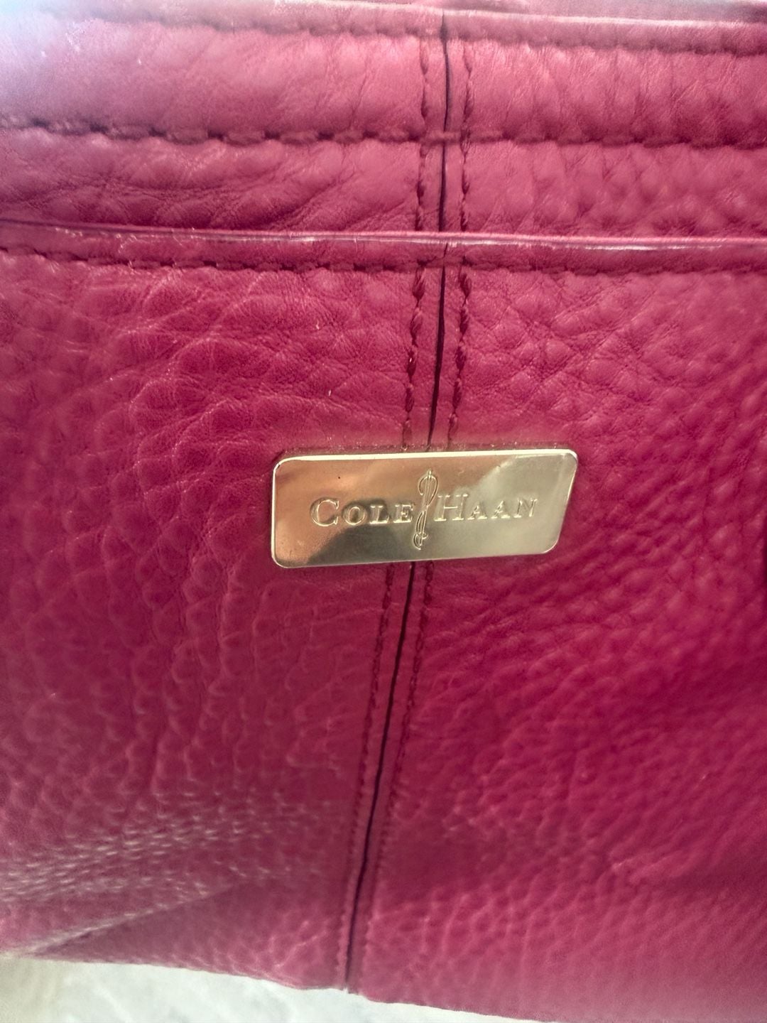 Vintage Cole Haan Village E/W Snap Satchel in Winery Pebbled Leather 10