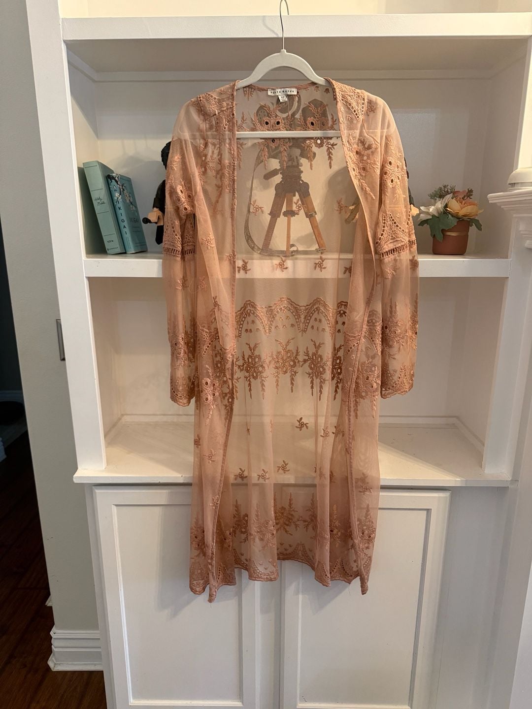 Haute Monde Sheer Embroidered Mesh Lace Long Kimono Cardigan 2