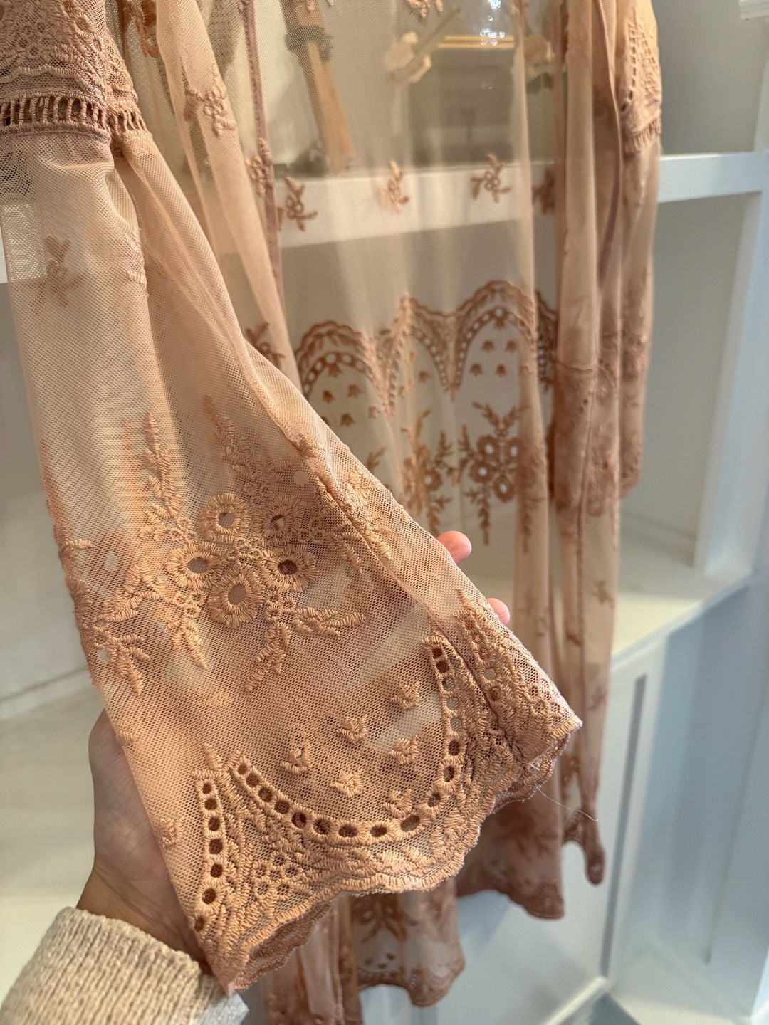 Haute Monde Sheer Embroidered Mesh Lace Long Kimono Cardigan 3
