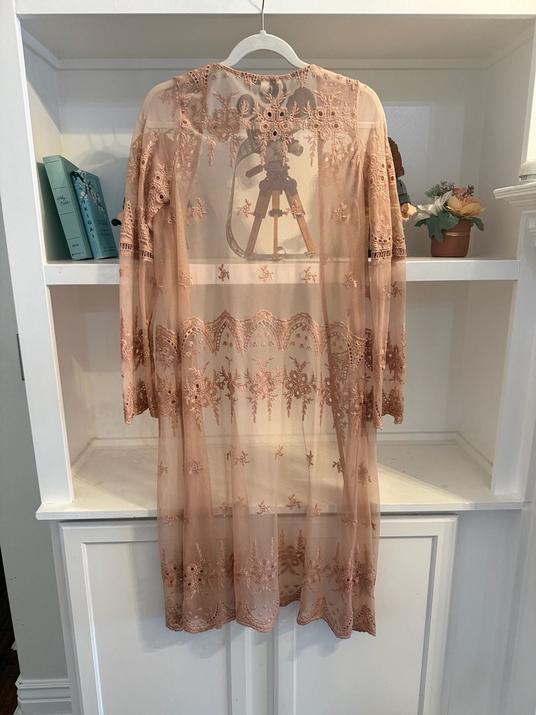 Haute Monde Sheer Embroidered Mesh Lace Long Kimono Cardigan 5
