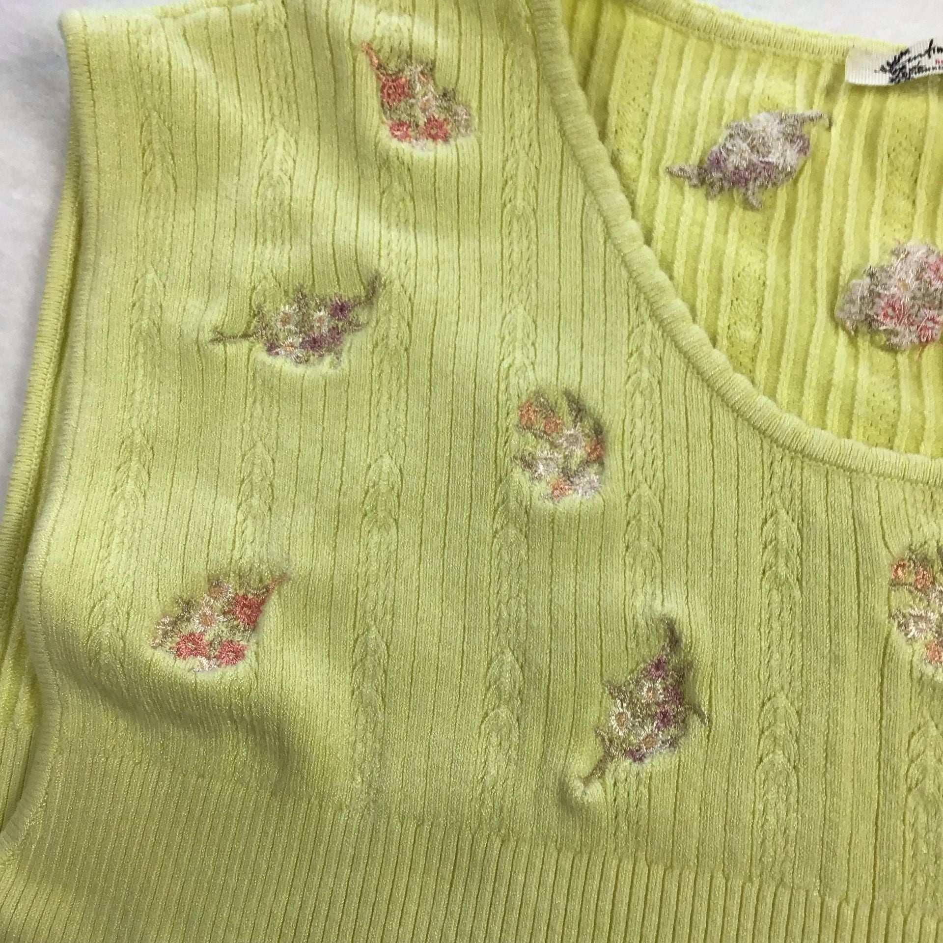 Free People Intimately Lime Green Floral Embroidered Knit Crop Tank Top Small  9