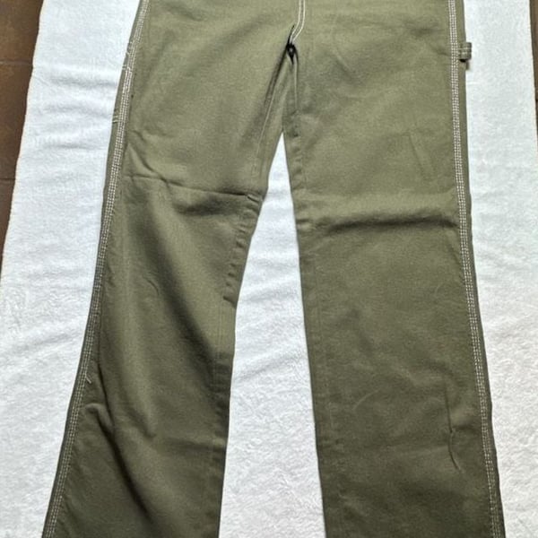 S.O.N.G. Women's Olive Green High-Rise Carpenter Pants with Contrast Stitching