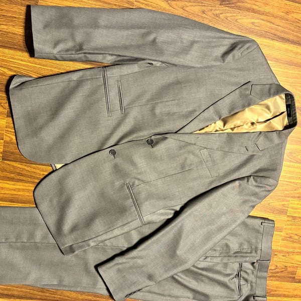 Mens Gray Two-Piece Wool Blend Suit