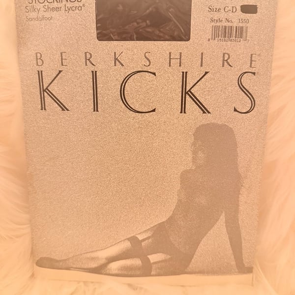 Vintage Berkshire Kicks Silky Sheer Lycra Stockings  Fantasy Black Size C-D