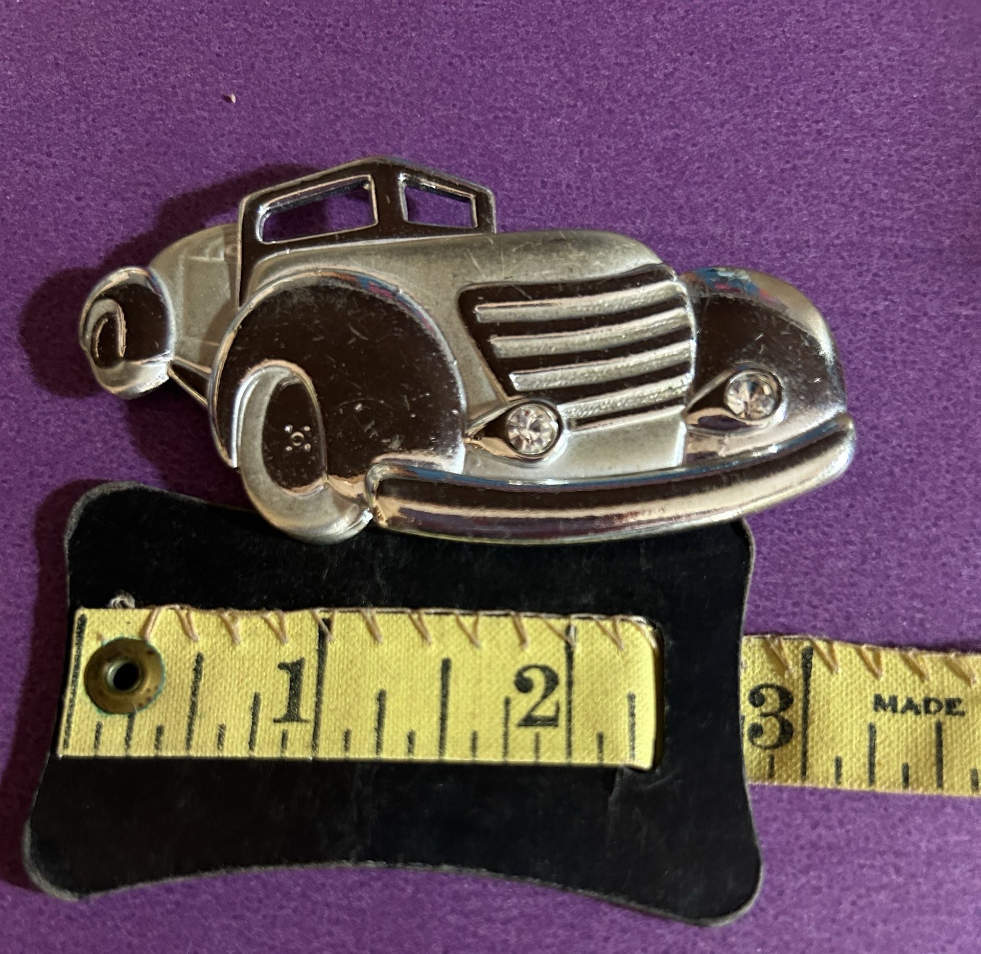 Vintage Silver Tone Classic Convertible Car Brooch with Rhinestone Headlights 4