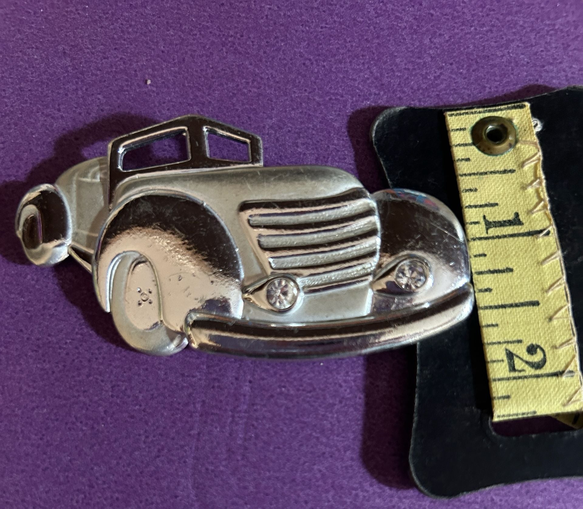 Vintage Silver Tone Classic Convertible Car Brooch with Rhinestone Headlights 6