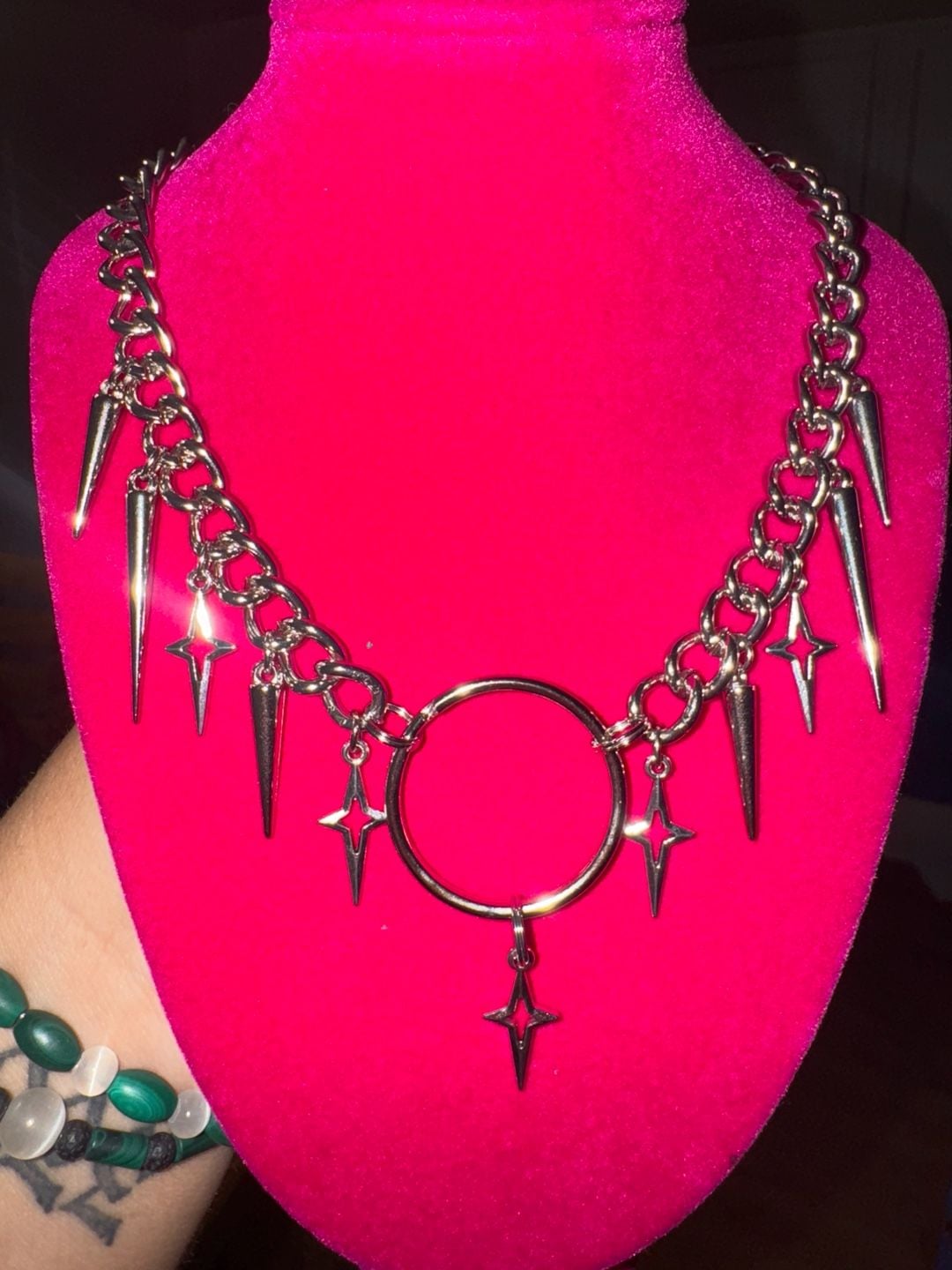 Punk Style Silver-Tone Spike and Star O-Ring Chain Necklace 2