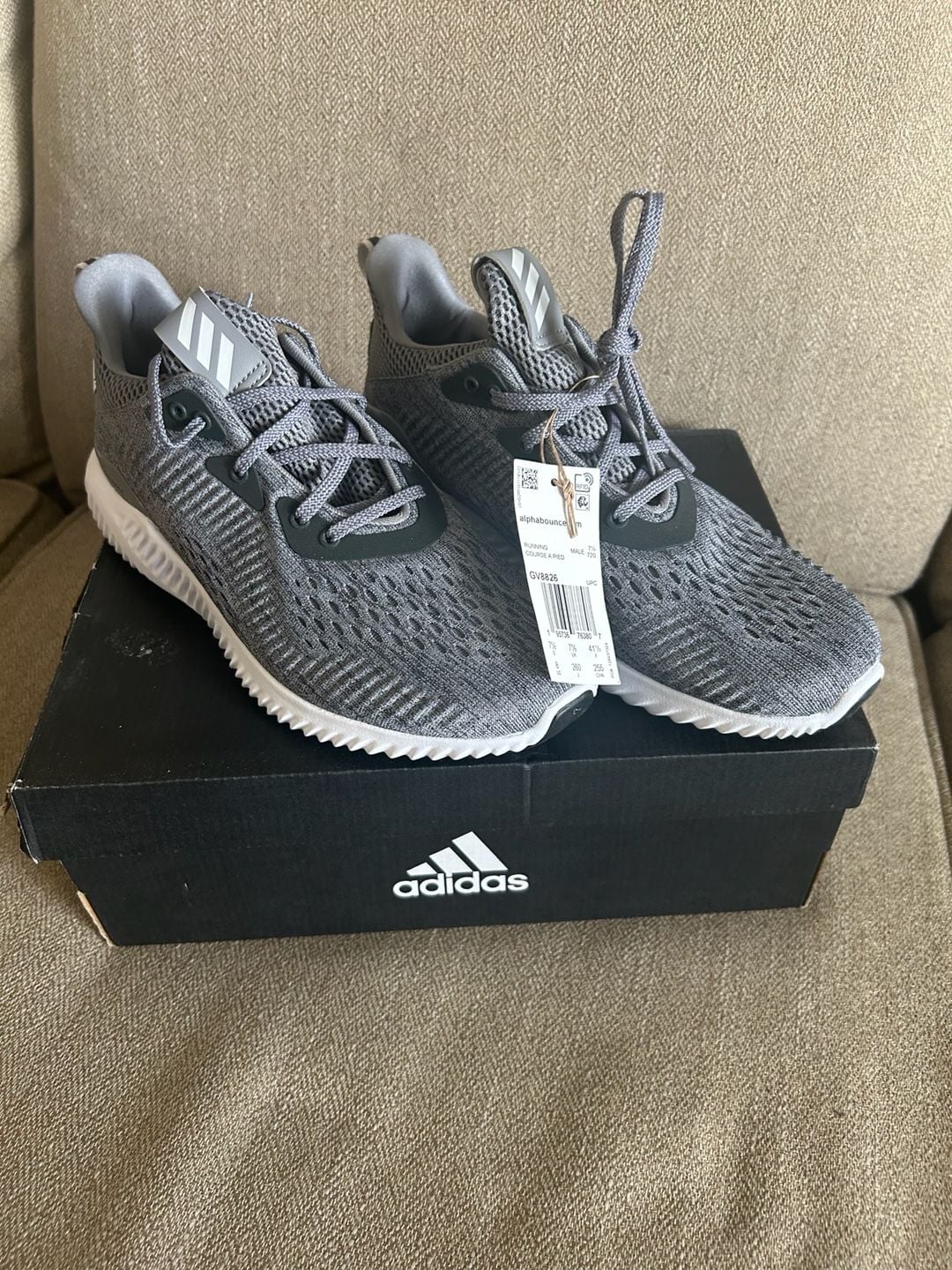 Adidas Alphabounce 1 M Grey White Running Shoes GV8826 Men's Size 7.5 2