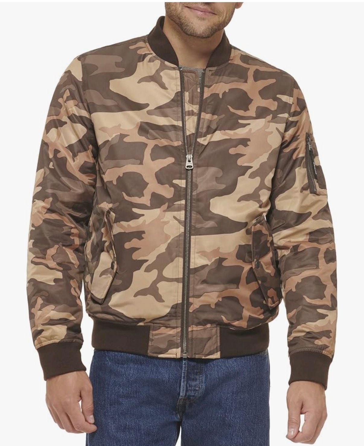 Levi's Men's Flight Satin MA-1 Bomber Jacket in Brown Camo 2