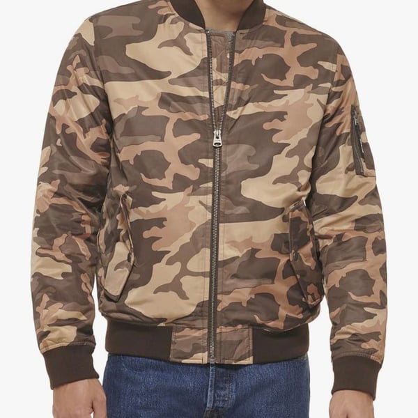 Levi's Men's Flight Satin MA-1 Bomber Jacket in Brown Camo