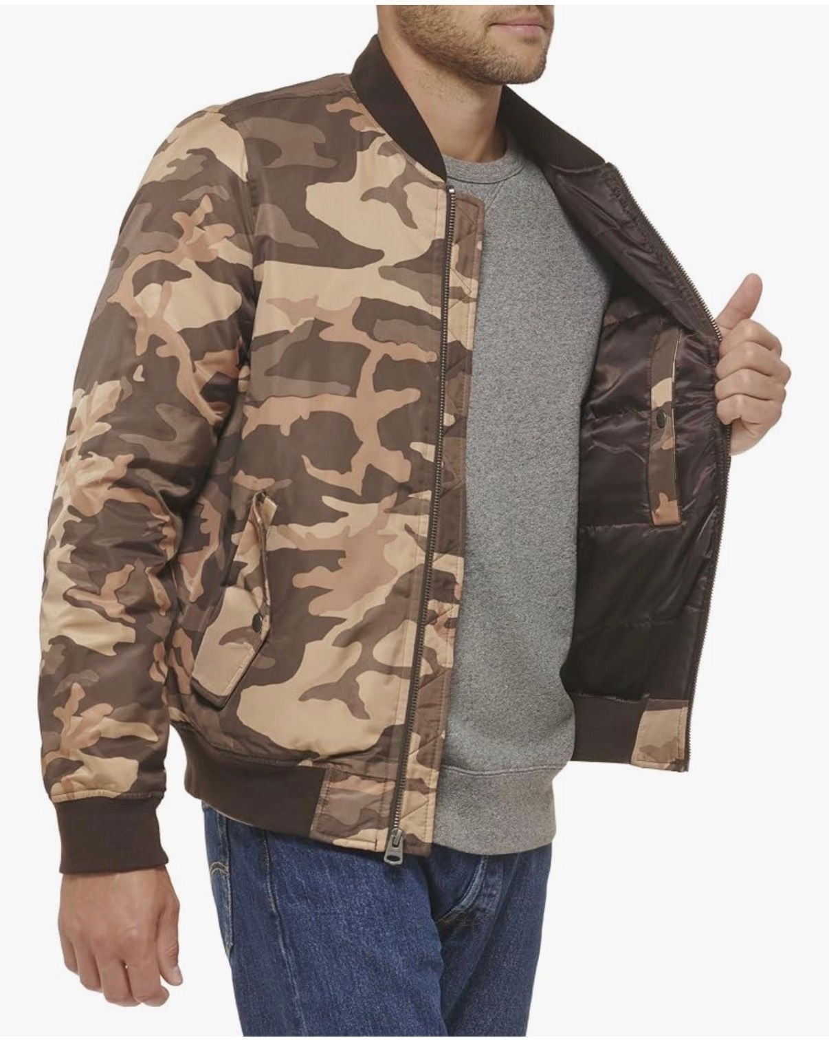 Levi's Men's Flight Satin MA-1 Bomber Jacket in Brown Camo 4