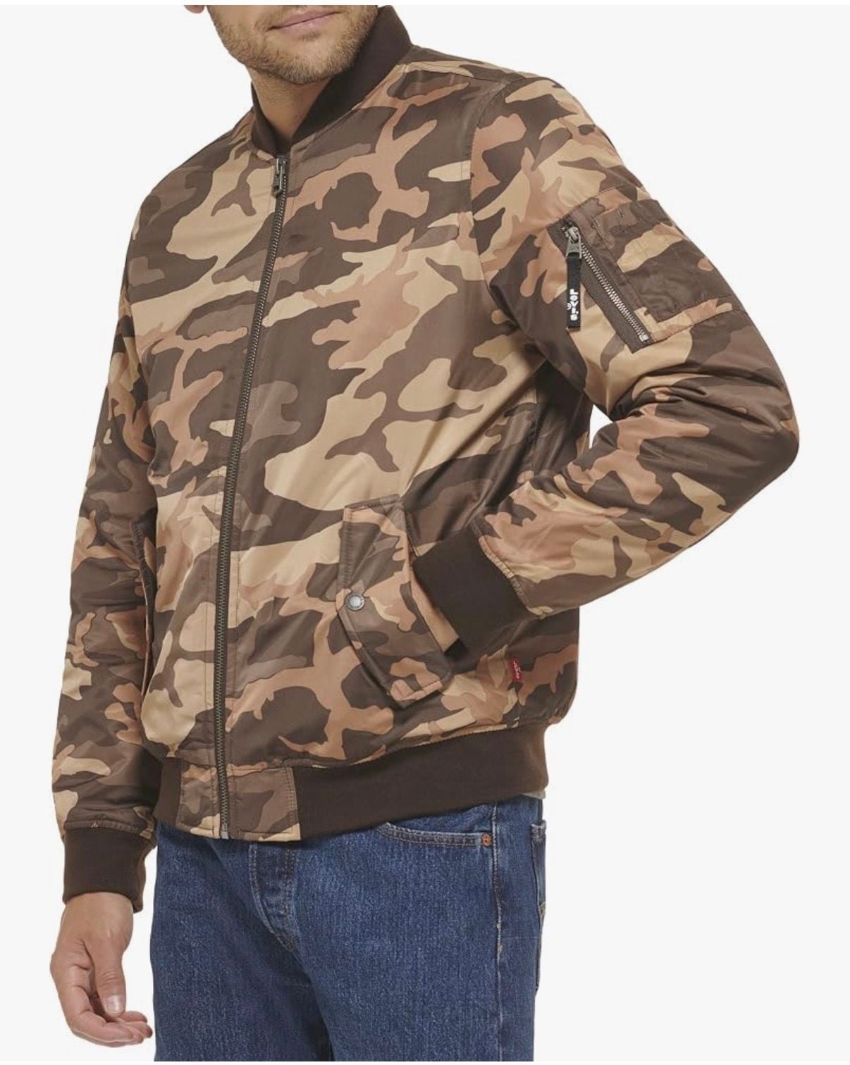 Levi's Men's Flight Satin MA-1 Bomber Jacket in Brown Camo 5
