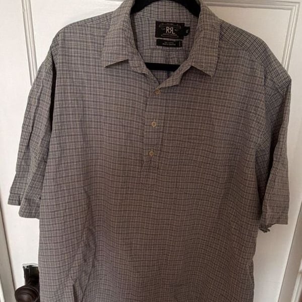 RRL Ralph Lauren Vintage 100% Cotton Short Sleeve Plaid Button-Down Polo Shirt